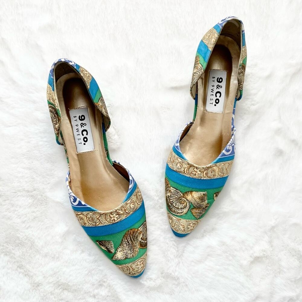 Vintage 9 & Co Sea Shell Print Flats Size 7
